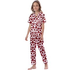 Red Pretzel Illustrations Pattern Kids  Satin Short Sleeve Pajamas Set by GardenOfOphir