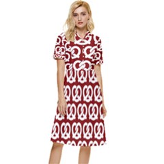 Red Pretzel Illustrations Pattern Button Top Knee Length Dress by GardenOfOphir