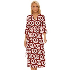 Red Pretzel Illustrations Pattern Midsummer Wrap Dress by GardenOfOphir