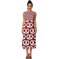 Red Pretzel Illustrations Pattern Sleeveless Round Neck Midi Dress by GardenOfOphir