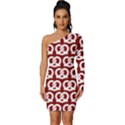 Red Pretzel Illustrations Pattern Long Sleeve One Shoulder Mini Dress View1