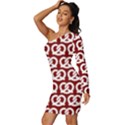 Red Pretzel Illustrations Pattern Long Sleeve One Shoulder Mini Dress View2