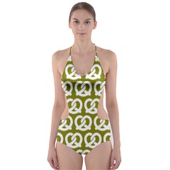 Olive Pretzel Illustrations Pattern Cut-out One Piece Swimsuit by GardenOfOphir