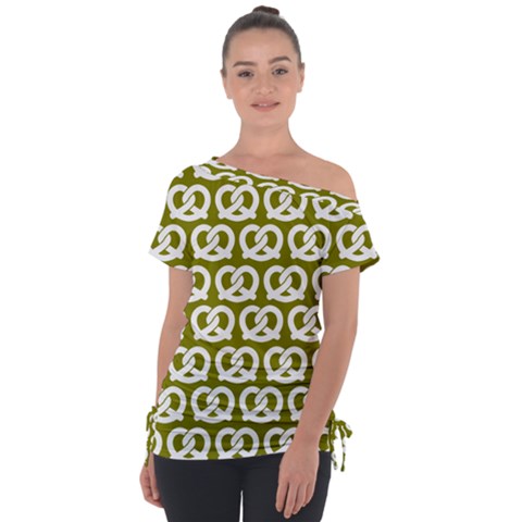 Olive Pretzel Illustrations Pattern Off Shoulder Tie-up Tee by GardenOfOphir