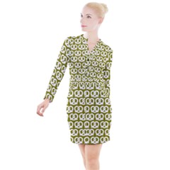 Olive Pretzel Illustrations Pattern Button Long Sleeve Dress by GardenOfOphir