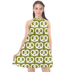 Olive Pretzel Illustrations Pattern Halter Neckline Chiffon Dress  by GardenOfOphir