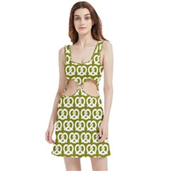 Olive Pretzel Illustrations Pattern Velour Cutout Dress by GardenOfOphir