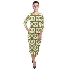 Olive Pretzel Illustrations Pattern Quarter Sleeve Midi Velour Bodycon Dress by GardenOfOphir