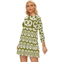 Olive Pretzel Illustrations Pattern Long Sleeve Babydoll Dress View2