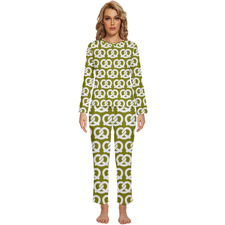 Olive Pretzel Illustrations Pattern Womens  Long Sleeve Lightweight Pajamas Set