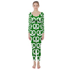 Green Pretzel Illustrations Pattern Long Sleeve Catsuit by GardenOfOphir