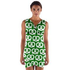 Green Pretzel Illustrations Pattern Wrap Front Bodycon Dress by GardenOfOphir