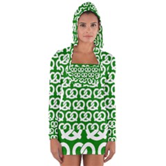 Green Pretzel Illustrations Pattern Long Sleeve Hooded T-shirt by GardenOfOphir