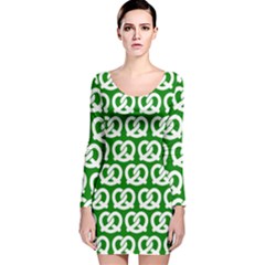 Green Pretzel Illustrations Pattern Long Sleeve Velvet Bodycon Dress by GardenOfOphir