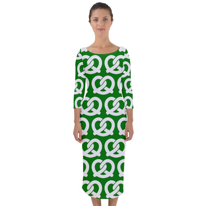 Green Pretzel Illustrations Pattern Quarter Sleeve Midi Bodycon Dress