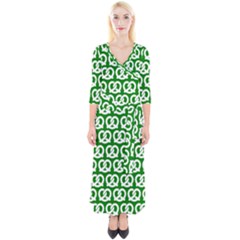 Green Pretzel Illustrations Pattern Quarter Sleeve Wrap Maxi Dress by GardenOfOphir