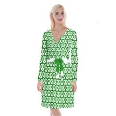 Green Pretzel Illustrations Pattern Long Sleeve Velvet Front Wrap Dress by GardenOfOphir