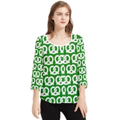 Green Pretzel Illustrations Pattern Chiffon Quarter Sleeve Blouse by GardenOfOphir