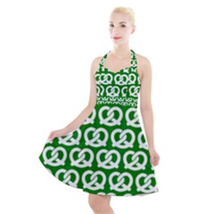 Green Pretzel Illustrations Pattern Halter Party Swing Dress  by GardenOfOphir