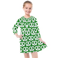 Green Pretzel Illustrations Pattern Kids  Quarter Sleeve Shirt Dress by GardenOfOphir