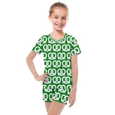 Green Pretzel Illustrations Pattern Kids  Mesh Tee And Shorts Set by GardenOfOphir