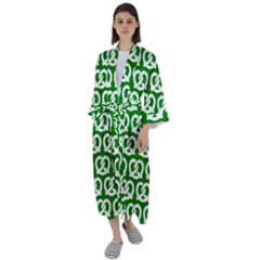 Green Pretzel Illustrations Pattern Maxi Satin Kimono by GardenOfOphir