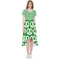 Green Pretzel Illustrations Pattern High Low Boho Dress by GardenOfOphir