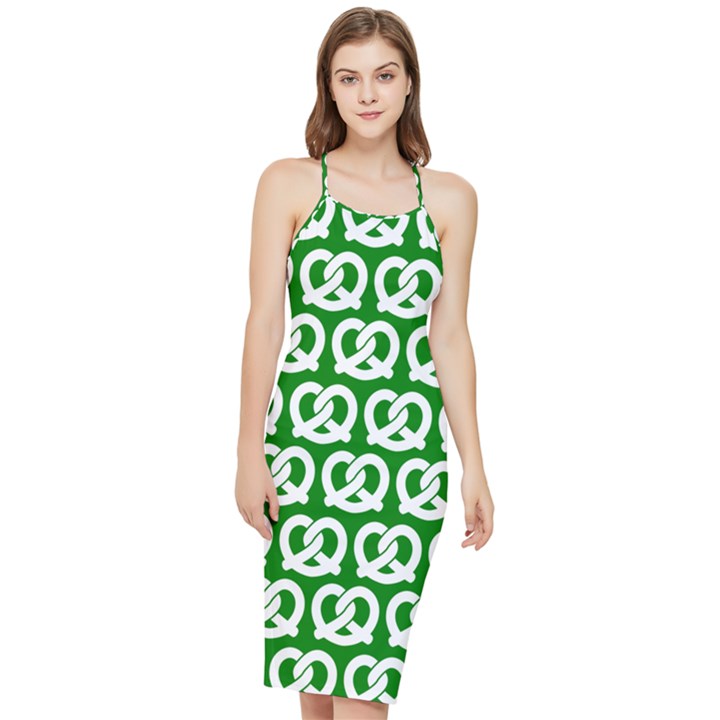 Green Pretzel Illustrations Pattern Bodycon Cross Back Summer Dress