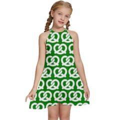 Green Pretzel Illustrations Pattern Kids  Halter Collar Waist Tie Chiffon Dress by GardenOfOphir