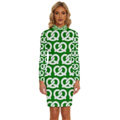 Green Pretzel Illustrations Pattern Long Sleeve Shirt Collar Bodycon Dress by GardenOfOphir