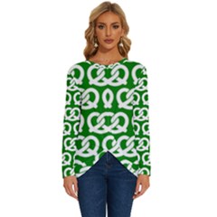 Green Pretzel Illustrations Pattern Long Sleeve Crew Neck Pullover Top by GardenOfOphir