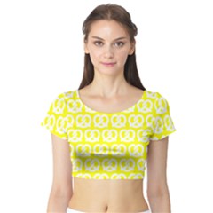 Yellow Pretzel Illustrations Pattern Short Sleeve Crop Top by GardenOfOphir