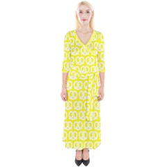 Yellow Pretzel Illustrations Pattern Quarter Sleeve Wrap Maxi Dress by GardenOfOphir