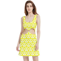 Yellow Pretzel Illustrations Pattern Velour Cutout Dress by GardenOfOphir