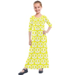 Yellow Pretzel Illustrations Pattern Kids  Quarter Sleeve Maxi Dress by GardenOfOphir