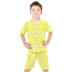 Yellow Pretzel Illustrations Pattern Kids  Tee And Shorts Set by GardenOfOphir