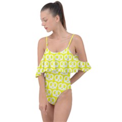 Yellow Pretzel Illustrations Pattern Drape Piece Swimsuit by GardenOfOphir