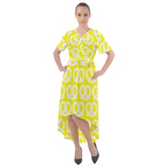 Yellow Pretzel Illustrations Pattern Front Wrap High Low Dress by GardenOfOphir