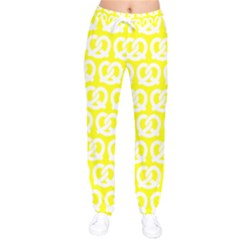 Yellow Pretzel Illustrations Pattern Women Velvet Drawstring Pants by GardenOfOphir