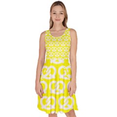 Yellow Pretzel Illustrations Pattern Knee Length Skater Dress With Pockets by GardenOfOphir