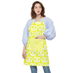 Yellow Pretzel Illustrations Pattern Pocket Apron by GardenOfOphir