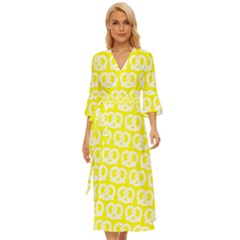 Yellow Pretzel Illustrations Pattern Midsummer Wrap Dress by GardenOfOphir