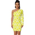 Yellow Pretzel Illustrations Pattern Long Sleeve One Shoulder Mini Dress View1