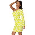 Yellow Pretzel Illustrations Pattern Long Sleeve One Shoulder Mini Dress View2