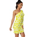 Yellow Pretzel Illustrations Pattern Long Sleeve One Shoulder Mini Dress View3