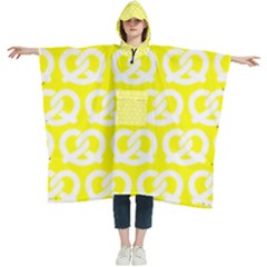 Yellow Pretzel Illustrations Pattern Women s Hooded Rain Ponchos