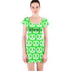 Neon Green Pretzel Illustrations Pattern Short Sleeve Bodycon Dress by GardenOfOphir