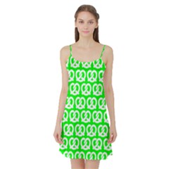 Neon Green Pretzel Illustrations Pattern Satin Night Slip by GardenOfOphir