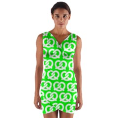 Neon Green Pretzel Illustrations Pattern Wrap Front Bodycon Dress by GardenOfOphir