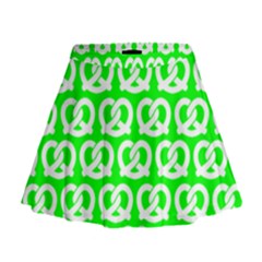 Neon Green Pretzel Illustrations Pattern Mini Flare Skirt by GardenOfOphir